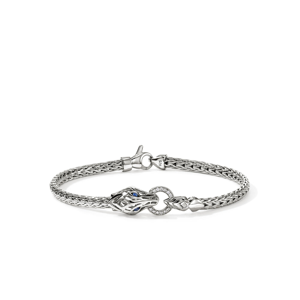 Naga Bracelet, Sterling Silver, Diamonds, Blue Sapphire, 3.5MM