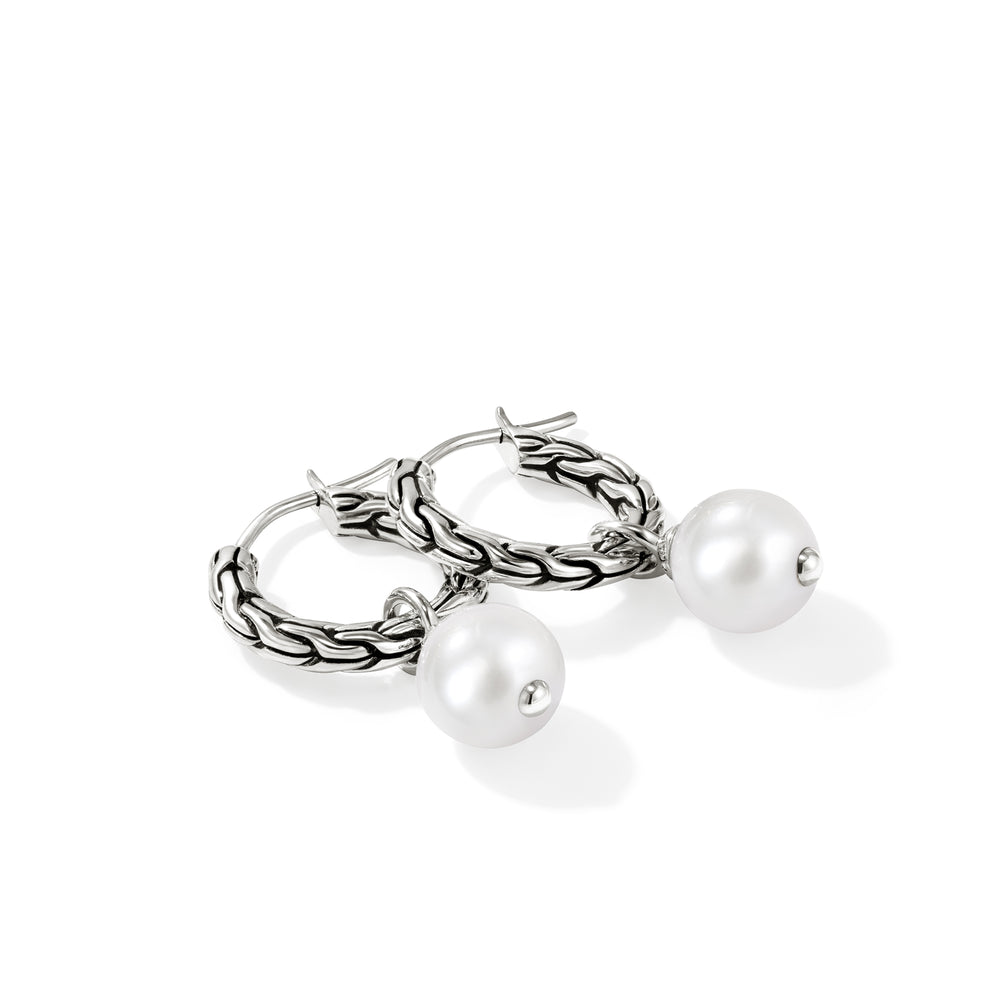 JH Essential Pearl Hoop Earring, Sterling Silver, 16MM