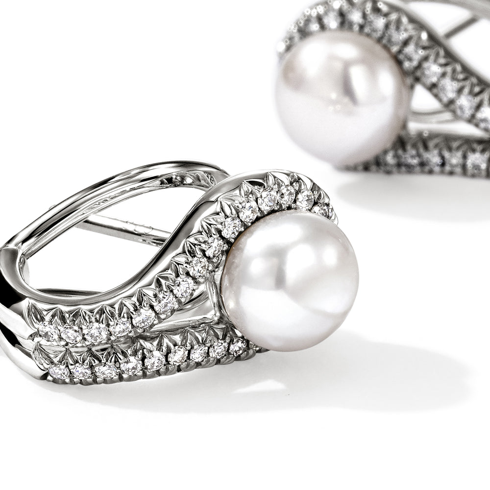 Surf Earrings, Sterling Silver, Diamonds, Pearl