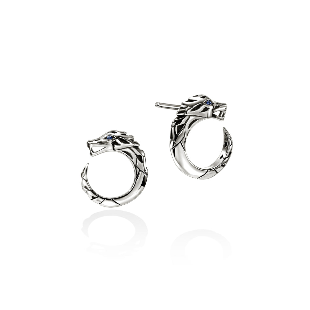 Naga Earrings, Sterling Silver, Blue Sapphire