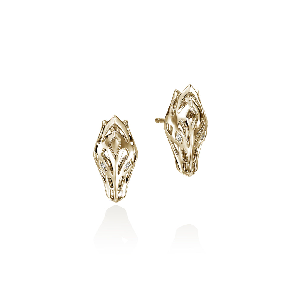 Naga Stud Earrings, Gold, Diamonds