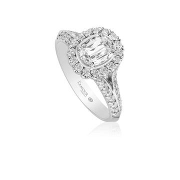Christopher Designs Oval Diamond Engagement Ring with Halo and Diamond Split Shank Design