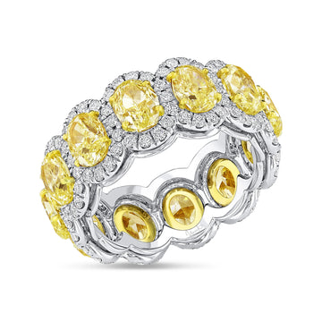 Uneek Oval Yellow Diamond Eternity Band with Round Diamond Halos