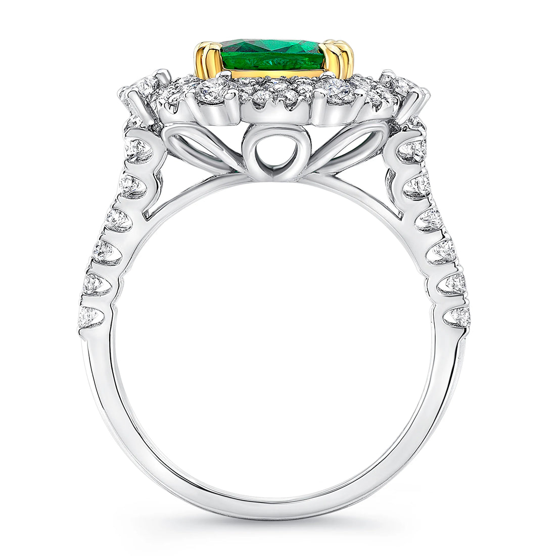 Uneek Cushion-Cut Emerald Halo Cocktail Ring