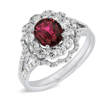 Uneek Precious Collection Double-Halo Oval Shaped Ruby Engagement Ring