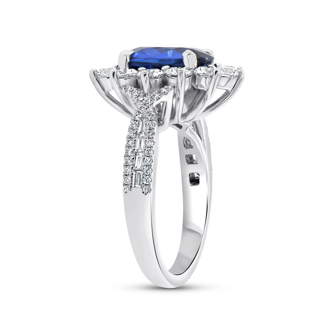 Uneek Precious Collection Halo Oval Shaped Blue Sapphire Engagement Ring