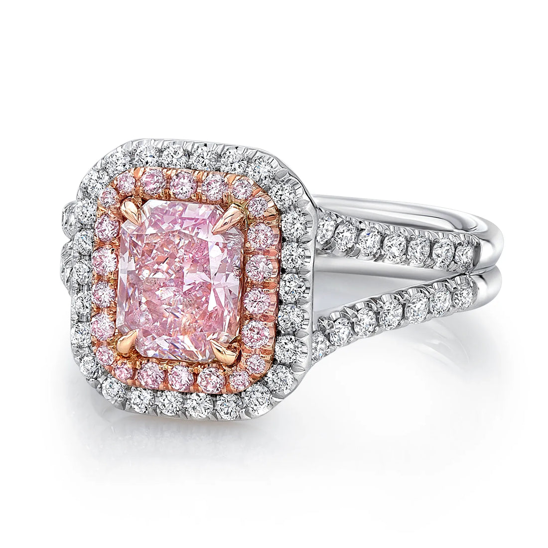 Uneek Natureal Collection Double-Halo Emerald Cut Light Pink Diamond Engagement Ring