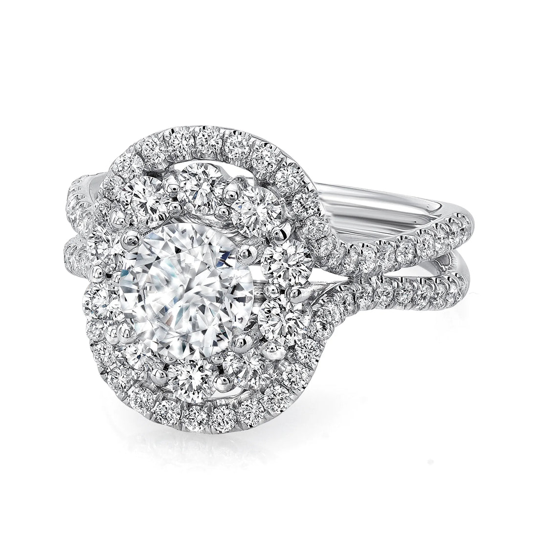 Uneek Silhouette Collection Double-Halo Round Engagement Ring