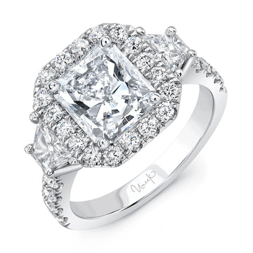 Uneek Contemporary Three-Stone Engagement Ring with Radiant-Cut Diamond Center