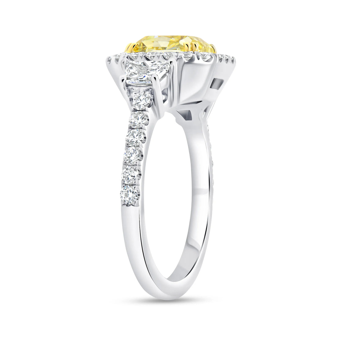 Uneek Natureal Collection 3-Stone-Halo Radiant Yellow Diamond Engagement Ring