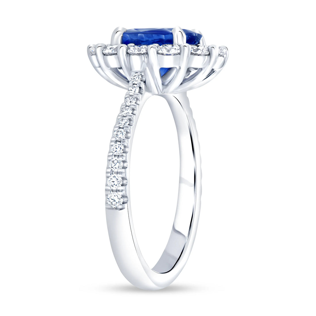 Uneek Precious Collection Halo Oval Shaped Blue Sapphire Engagement Ring
