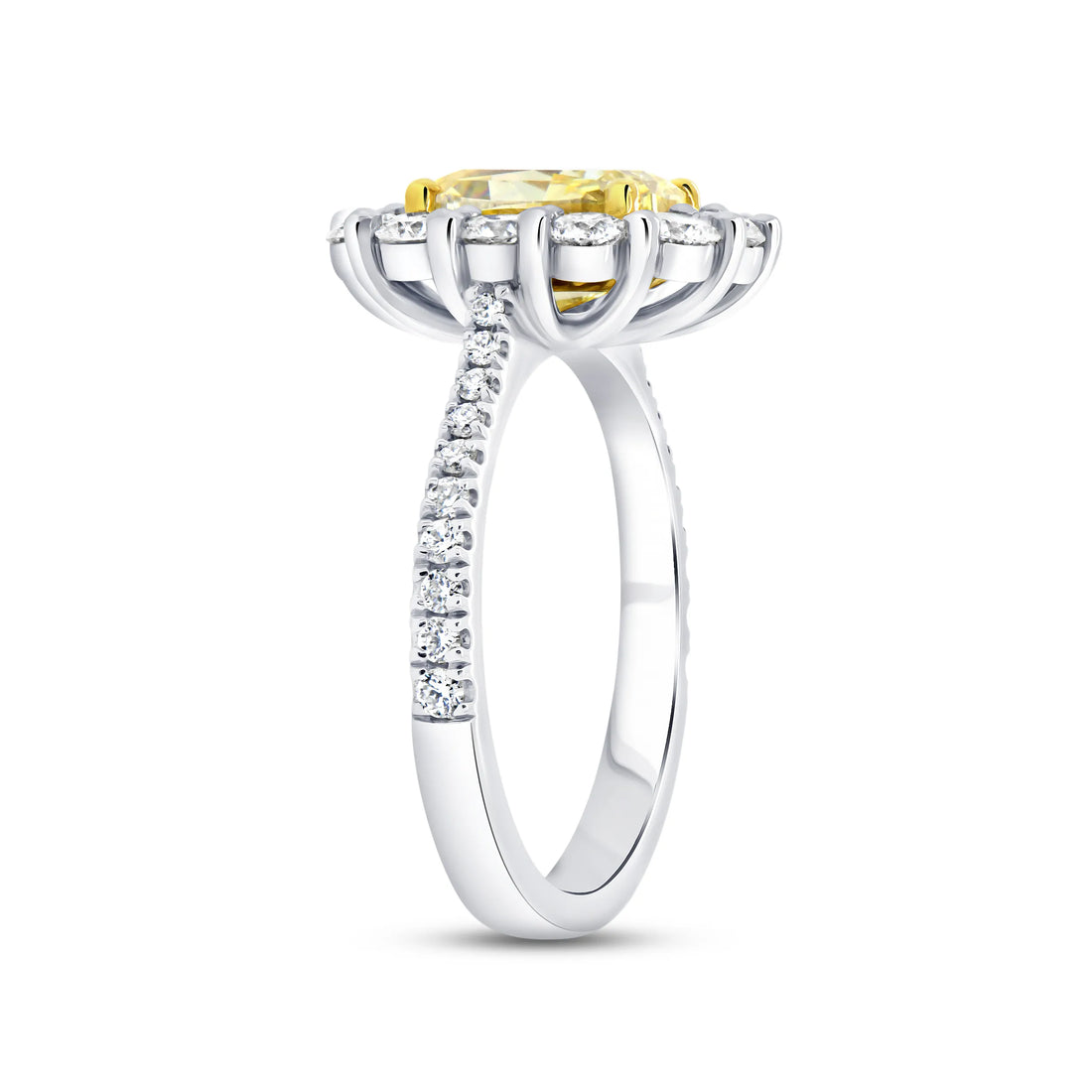 Uneek Natureal Collection Halo Cushion Cut Yellow Diamond Engagement Ring