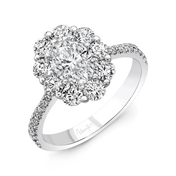 Uneek Petals Collection Halo Oval Shaped Engagement Ring