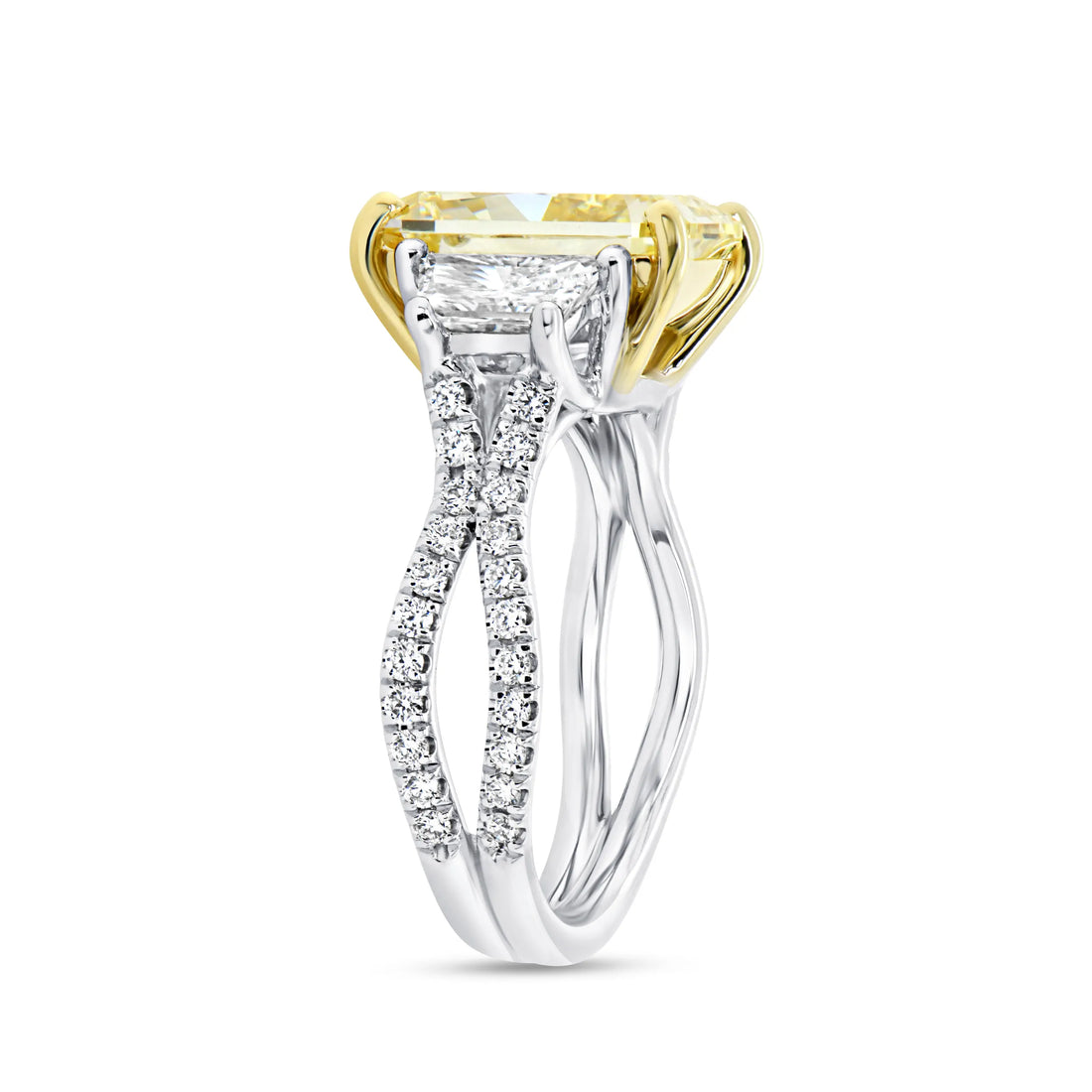 Uneek Silhouette Collection Three-Stone Radiant Fancy Yellow Diamond Engagement Ring