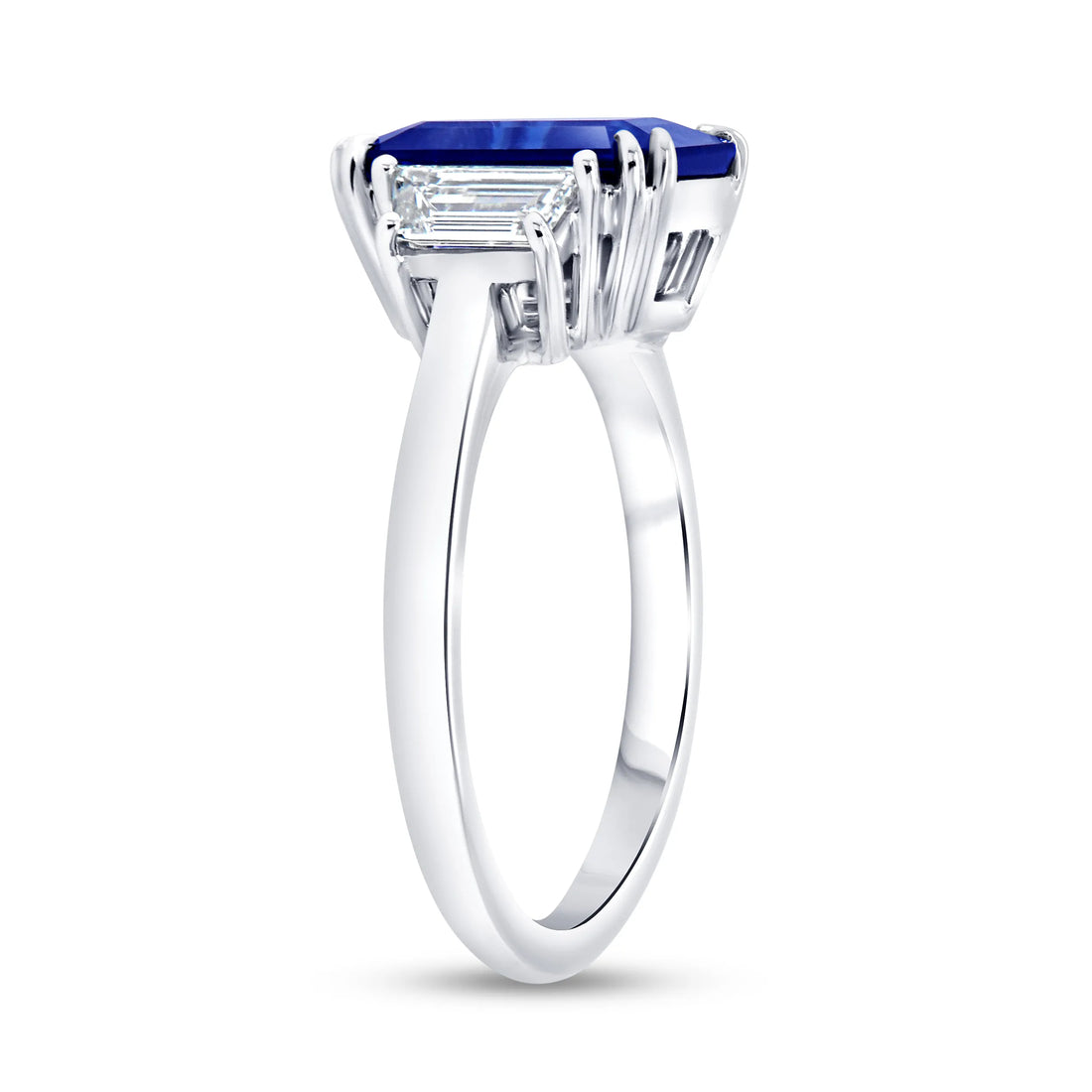 Uneek Precious Collection Three-Stone Emerald Cut Blue Sapphire Engagement Ring