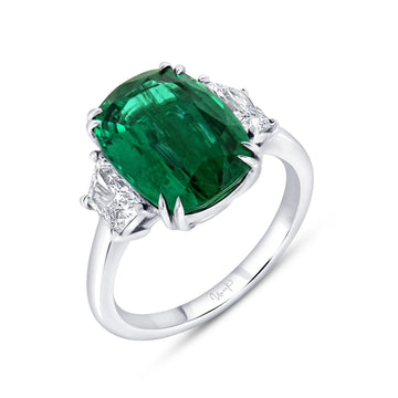 Uneek Precious Collection Three-Stone Cushion Cut Green Diamond Engagement Ring