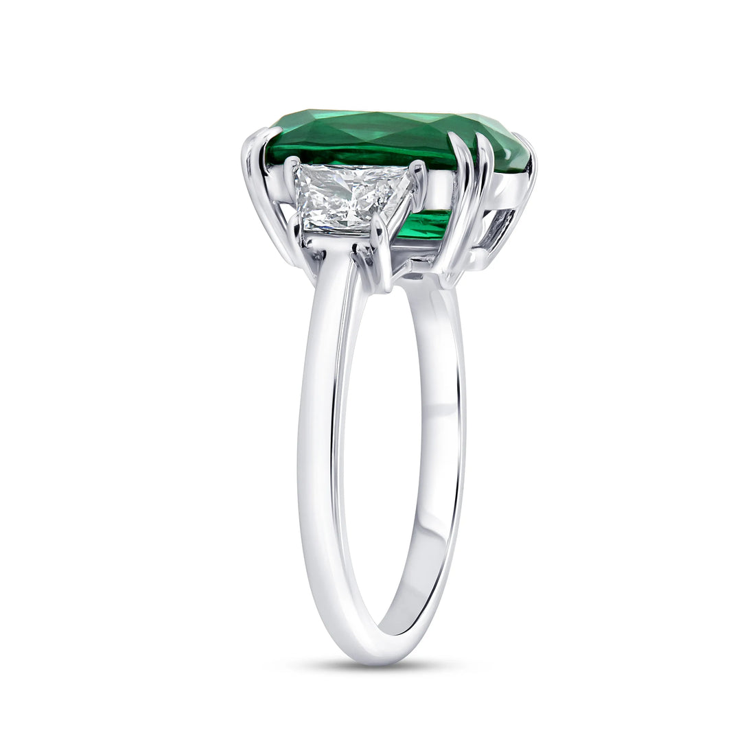Uneek Precious Collection Three-Stone Cushion Cut Green Diamond Engagement Ring