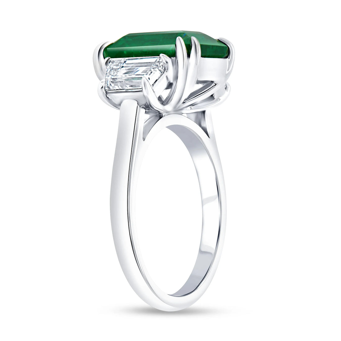 Uneek Precious Collection Three-Stone Octagon  Shaped Emerald Engagement Ring