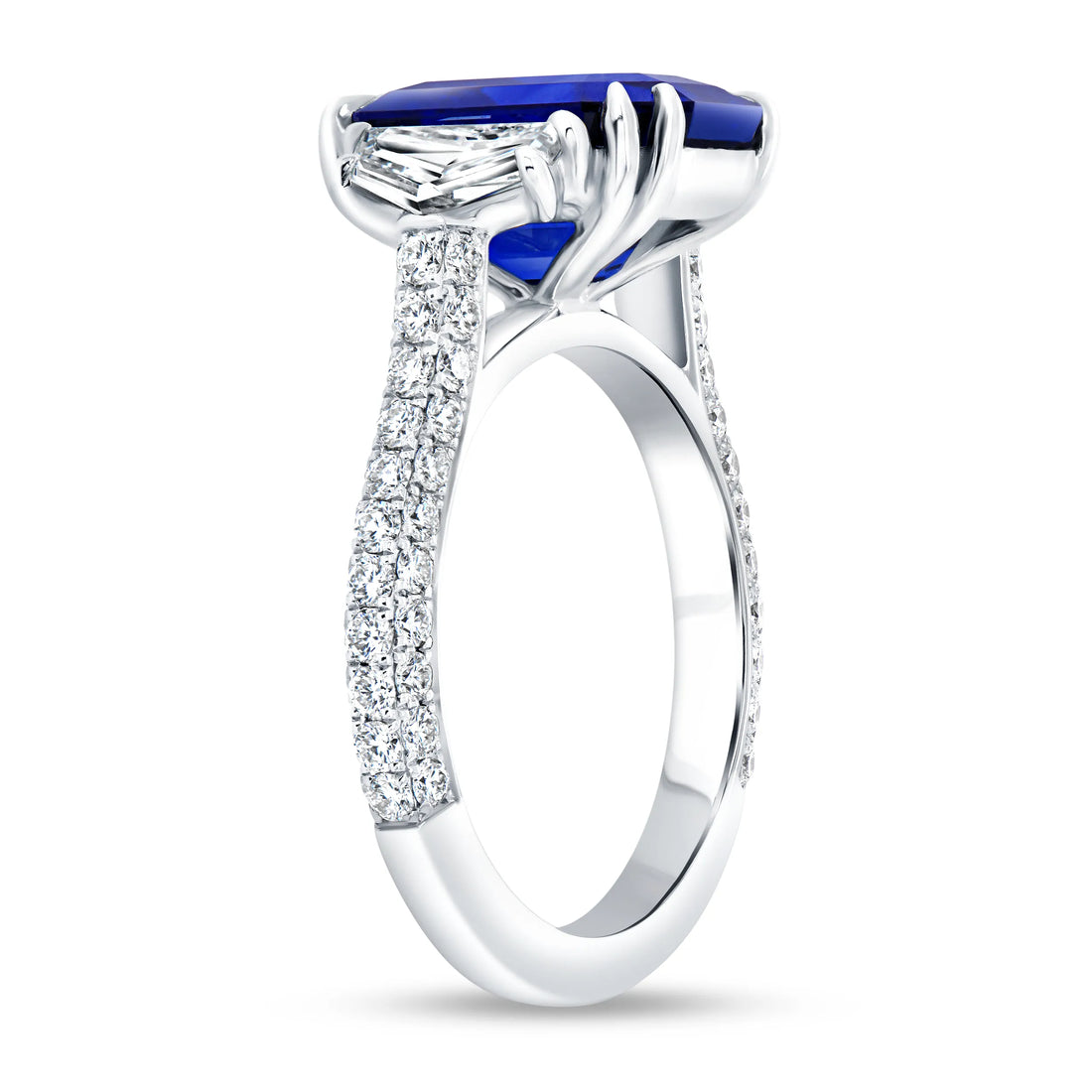 Uneek Precious Collection Three-Stone Emerald Cut Blue Sapphire Engagement Ring