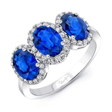 Uneek Contemporary Three-Stone Engagement Ring with Radiant-Cut Diamond Center