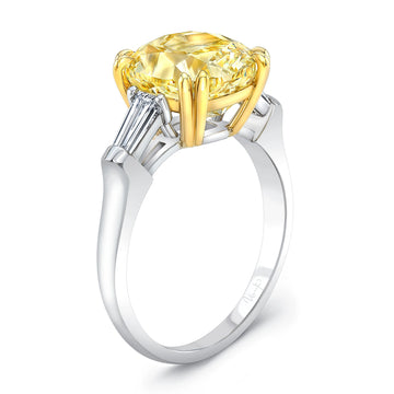 Uneek Natureal Collection Three-Stone Cushion Cut Fancy Yellow Diamond Engagement Ring