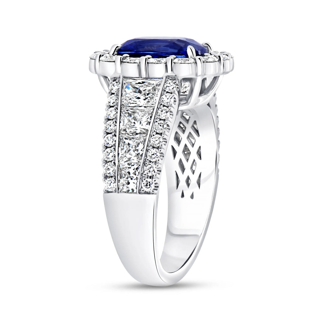 Uneek Precious Collection Halo Cushion Cut Blue Sapphire Engagement Ring