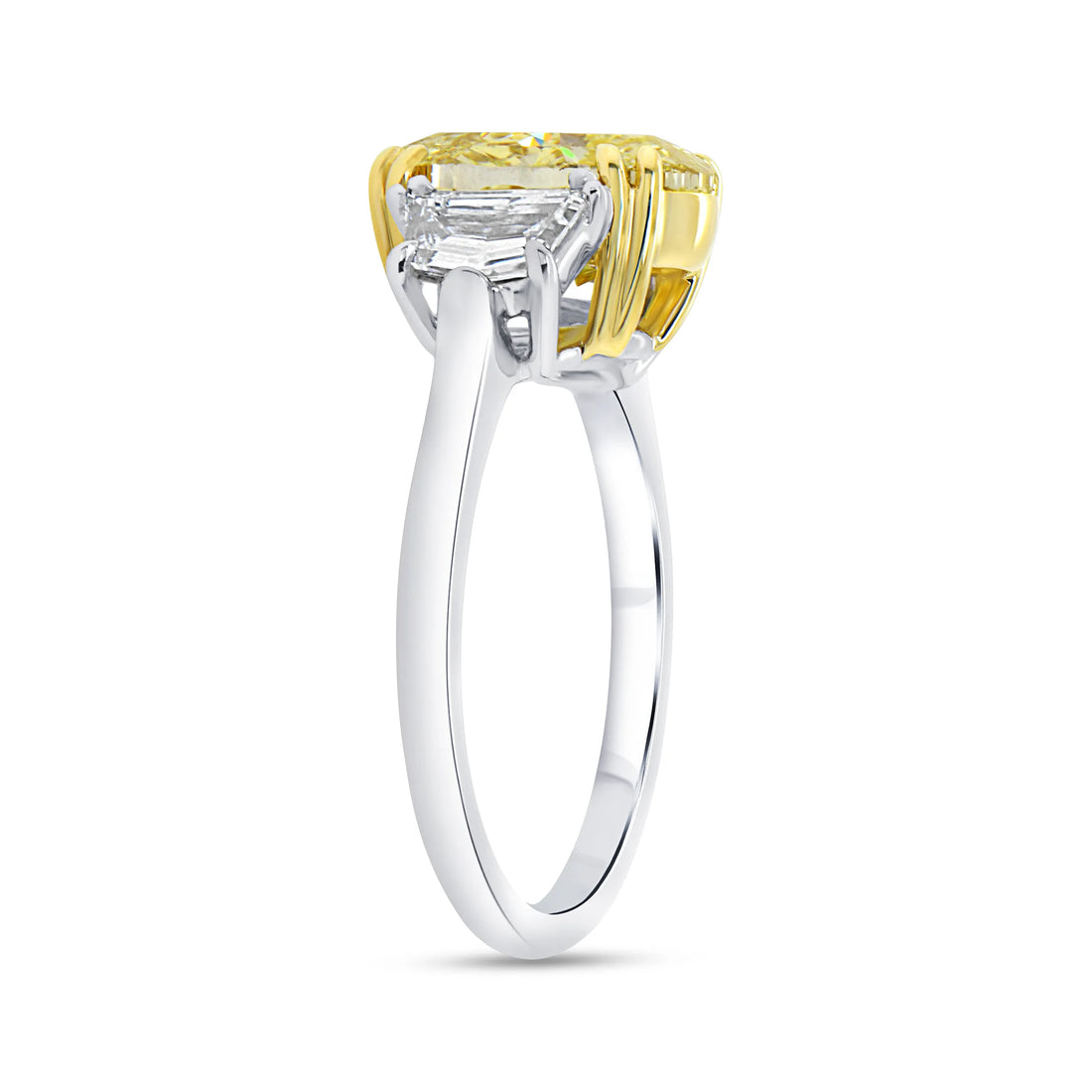 Uneek Natureal Collection Three-Stone Oval Shaped Fancy Yellow Diamond Engagement Ring