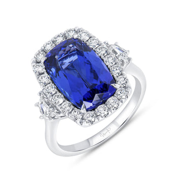 Uneek Precious Collection 3-Stone-Halo Cushion Cut Tanzanite Engagement Ring