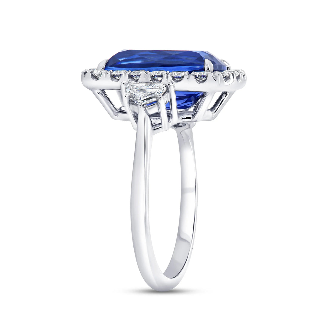 Uneek Precious Collection 3-Stone-Halo Cushion Cut Tanzanite Engagement Ring