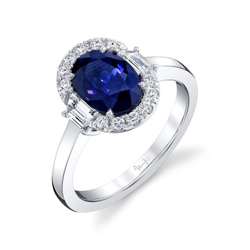 Uneek Precious Collection Halo Oval Shaped Blue Sapphire Engagement Ring
