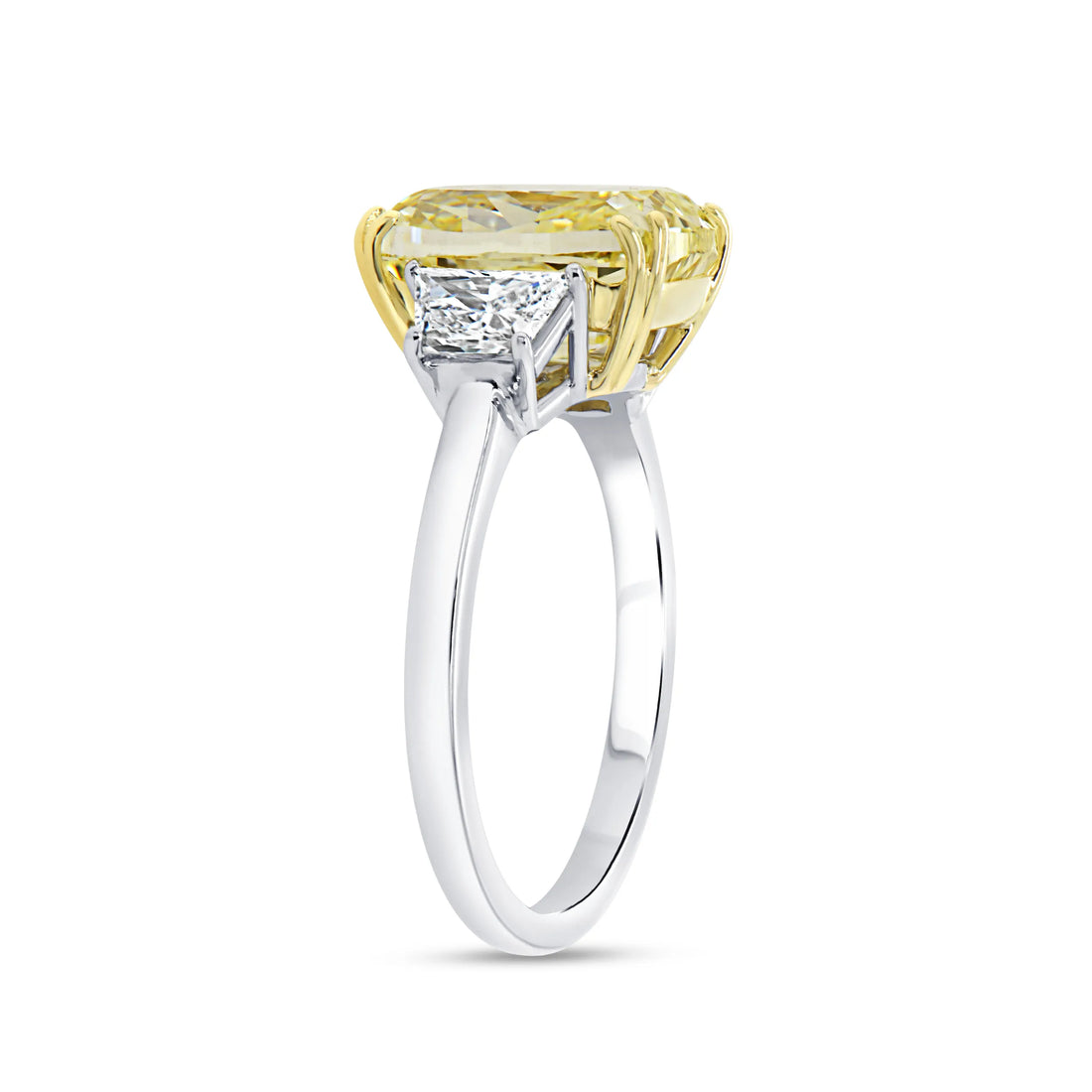 Uneek Natureal Collection Three-Stone Cushion Cut Fancy Light Yellow Diamond Engagement Ring