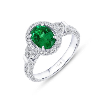 Uneek Precious Collection Halo Oval Shaped Green Diamond Engagement Ring