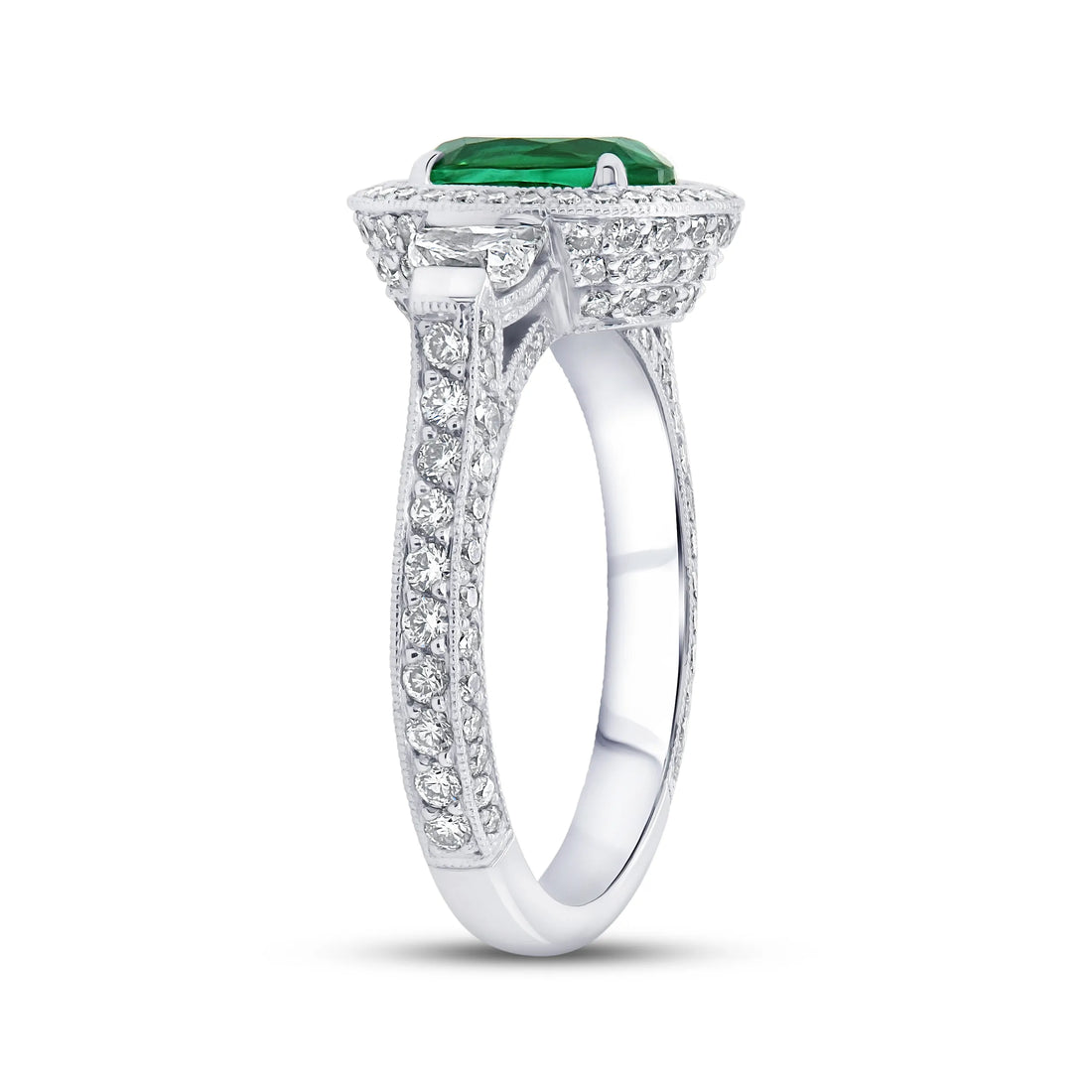 Uneek Precious Collection Halo Oval Shaped Green Diamond Engagement Ring