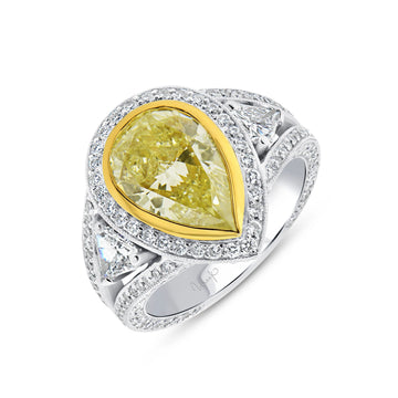 Uneek Natureal Collection Halo Pear Shaped Yellow Diamond Engagement Ring