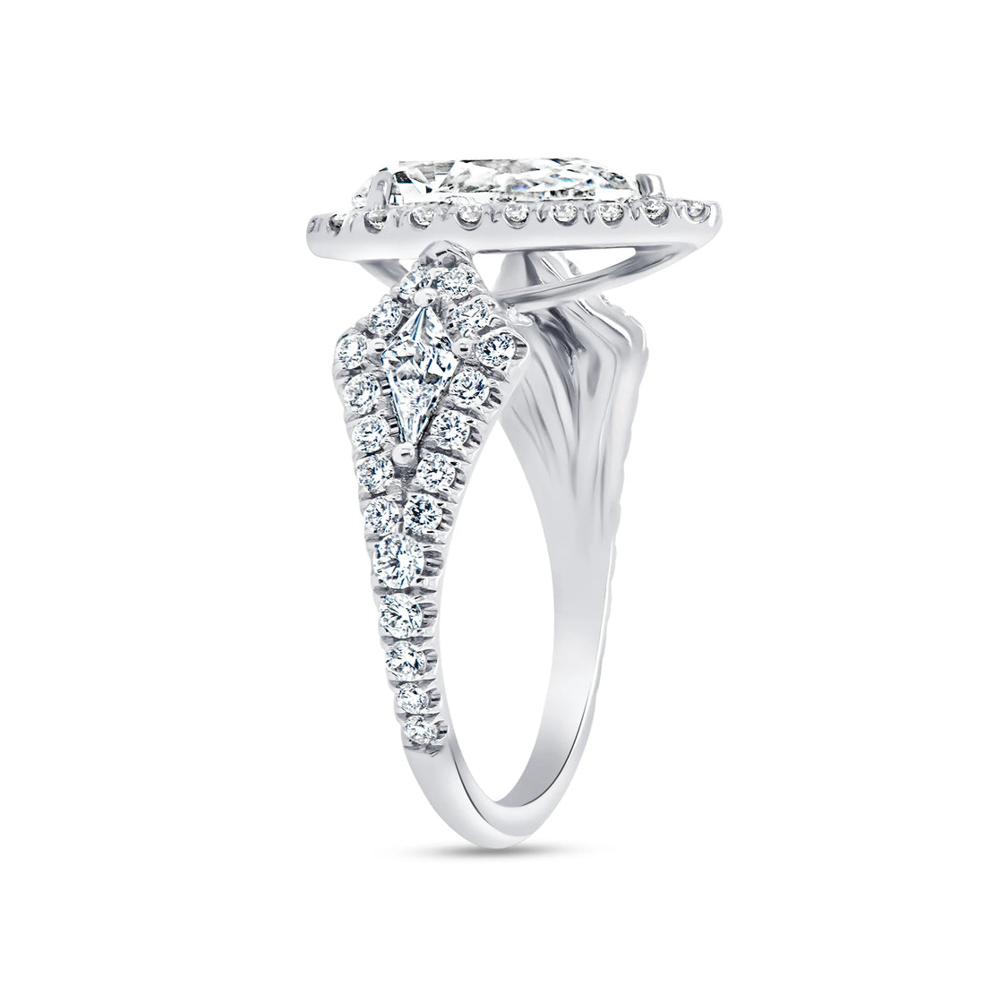 Uneek Signature Collection 3-Stone-Halo Pear Shaped Diamond Engagement Ring