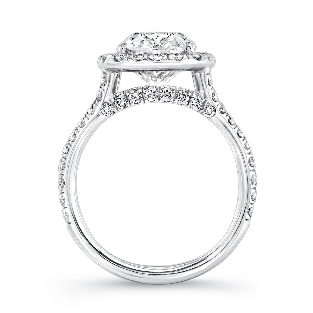 Uneek Elongated Cushion-Cut Diamond Halo Engagement Ring with Split Upper Shank
