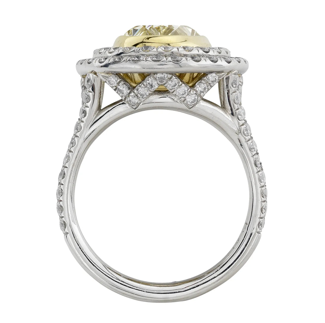Uneek Oval Yellow Diamond Double Halo Engagement Ring