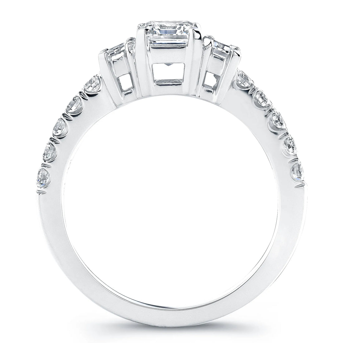 Uneek Silhouette Collection Three-Stone Radiant Engagement Ring