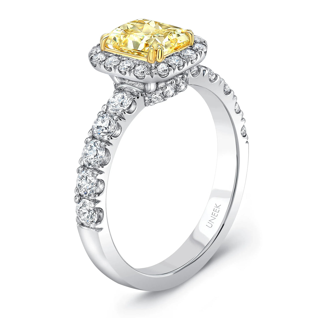 Uneek Radiant-Cut Yellow Diamond Halo Ring
