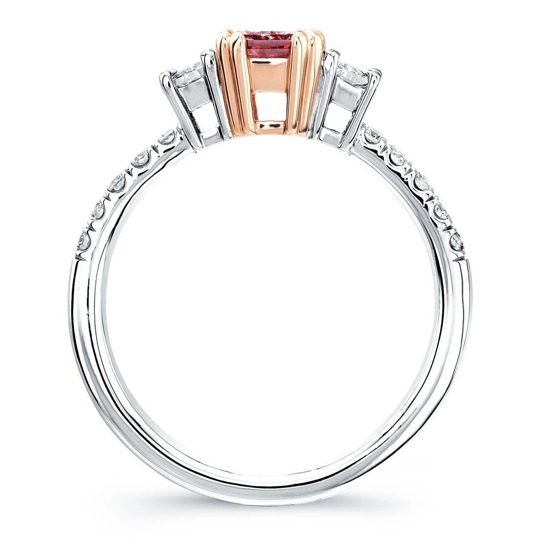 Uneek Natureal Collection Three-Stone Radiant Fancy Pink Diamond Engagement Ring