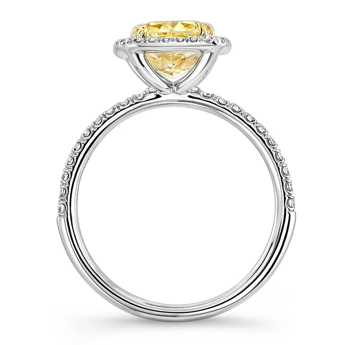 Uneek Natureal Collection Halo Cushion Cut Fancy Yellow Diamond Engagement Ring