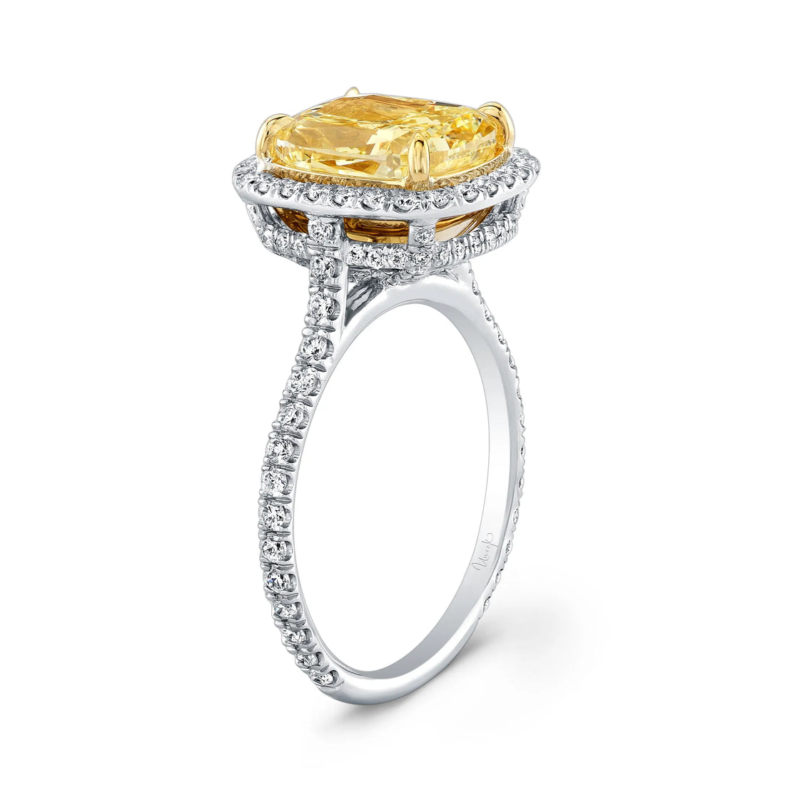 Uneek Cushion-Cut Fancy Yellow Diamond Halo Engagement Ring