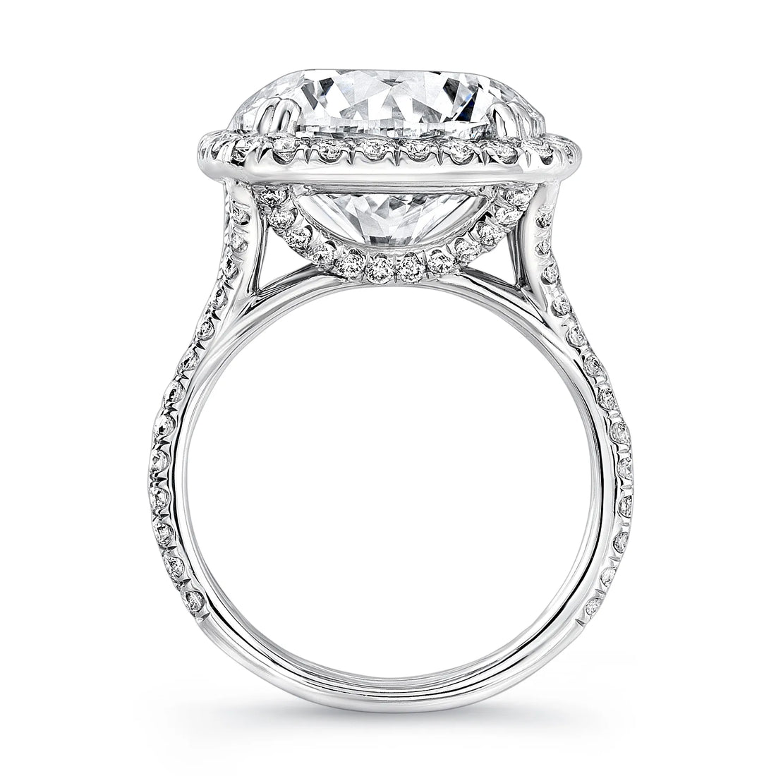 Uneek 9-Carat Round Diamond Halo Engagement Ring with Pave Silhouette Double Shank
