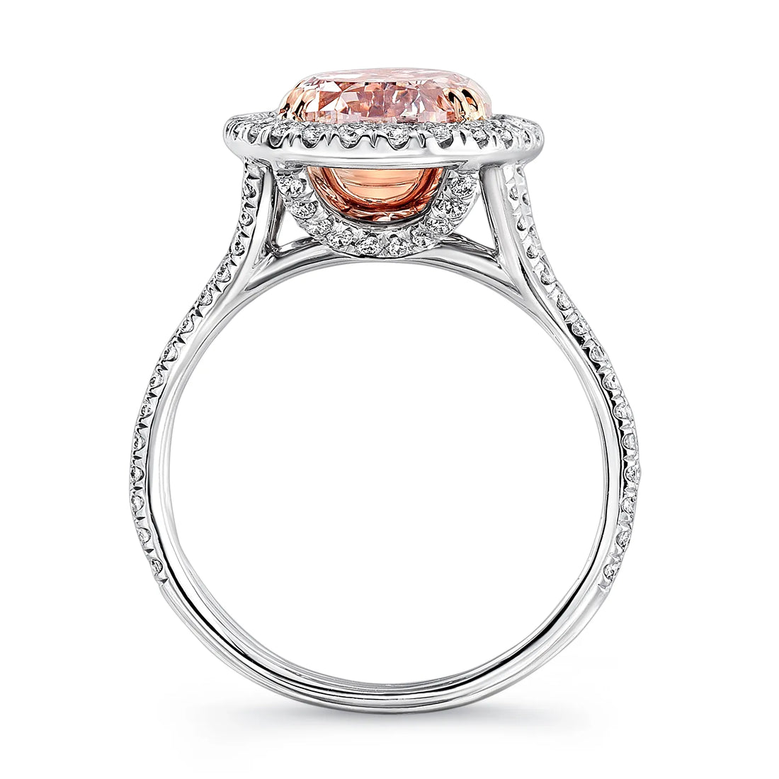 Uneek Oval Fancy Brown Pink Diamond Halo Engagement Ring with Silhouette Double Shank