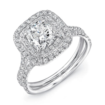 Uneek Split Shank Radiant Halo Diamond Engagement Ring