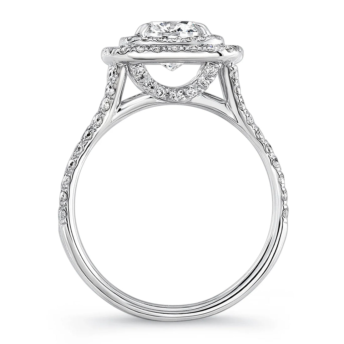 Uneek Split Shank Radiant Halo Diamond Engagement Ring