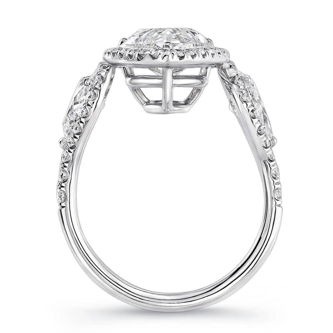 Uneek Signature Collection 3-Stone-Halo Pear Shaped Diamond Engagement Ring