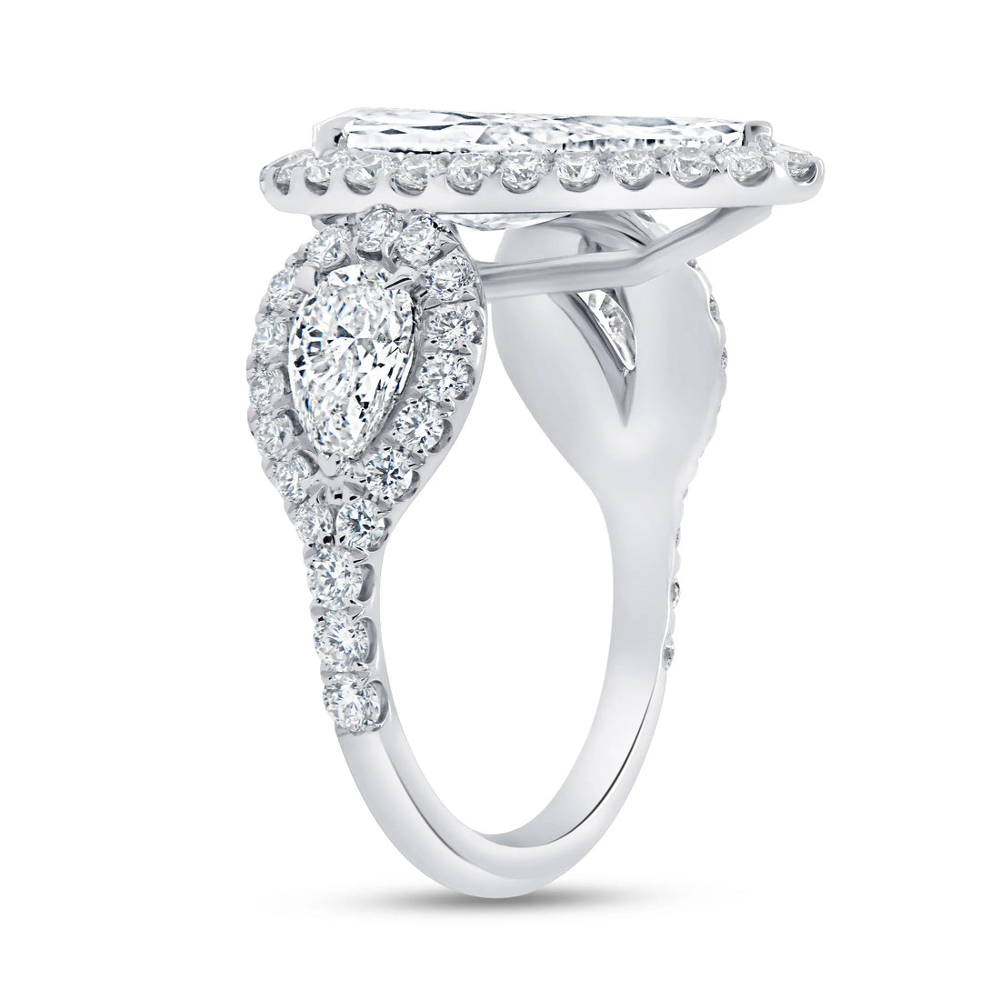 Uneek Signature Collection 3-Stone-Halo Pear Shaped Diamond Engagement Ring