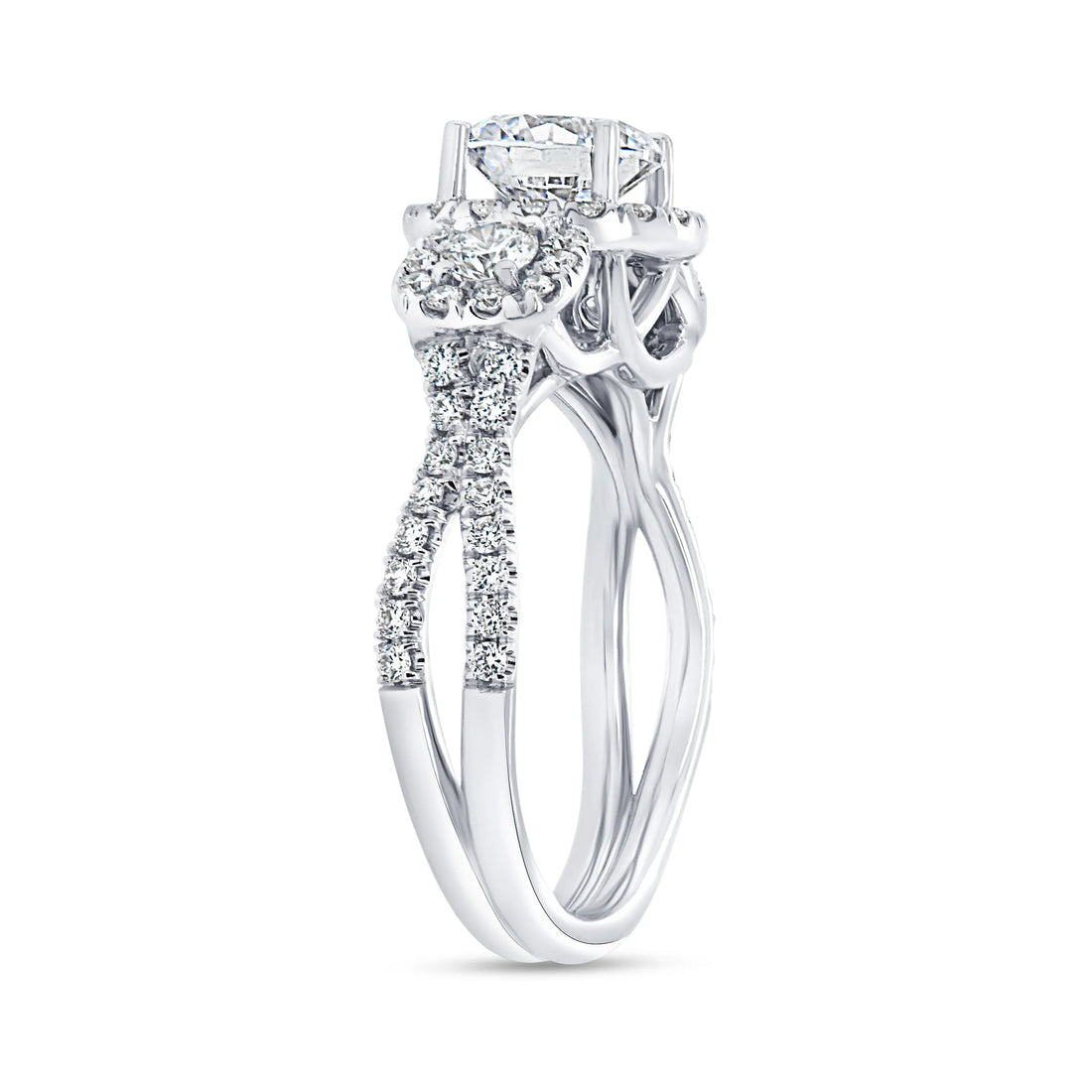 Uneek Silhouette Collection 3-Stone-Halo Engagement Ring