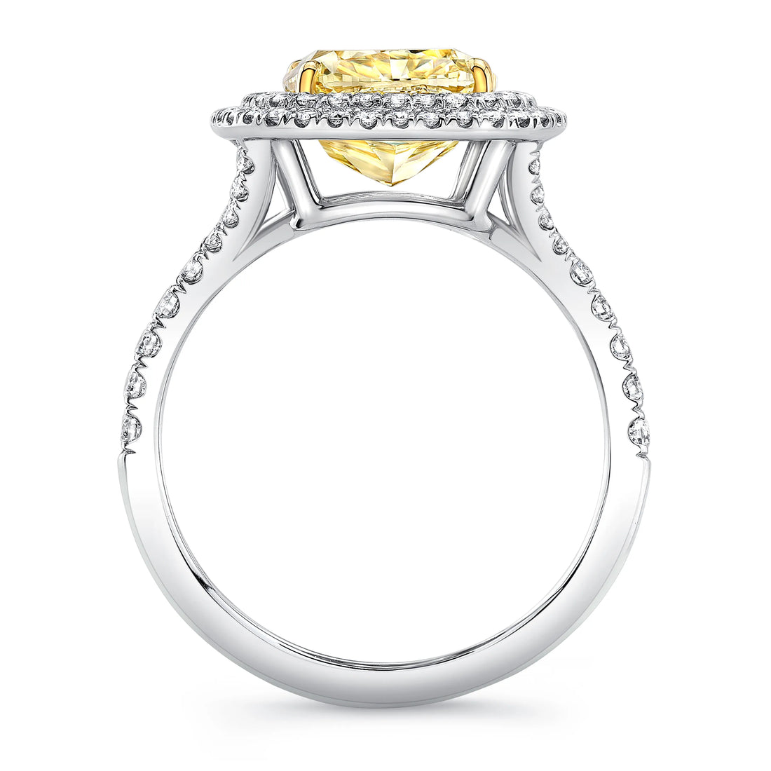 Uneek Cushion-Cut Fancy Yellow Engagement Ring with Double Halo